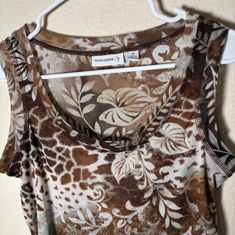 Susan Graver Tank Top Women's XS Round Neck Mesh Sleeveless Printed Shirt - Picture 3 of 8